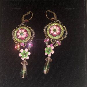 Michal Negrin Chandelier earrings pink green